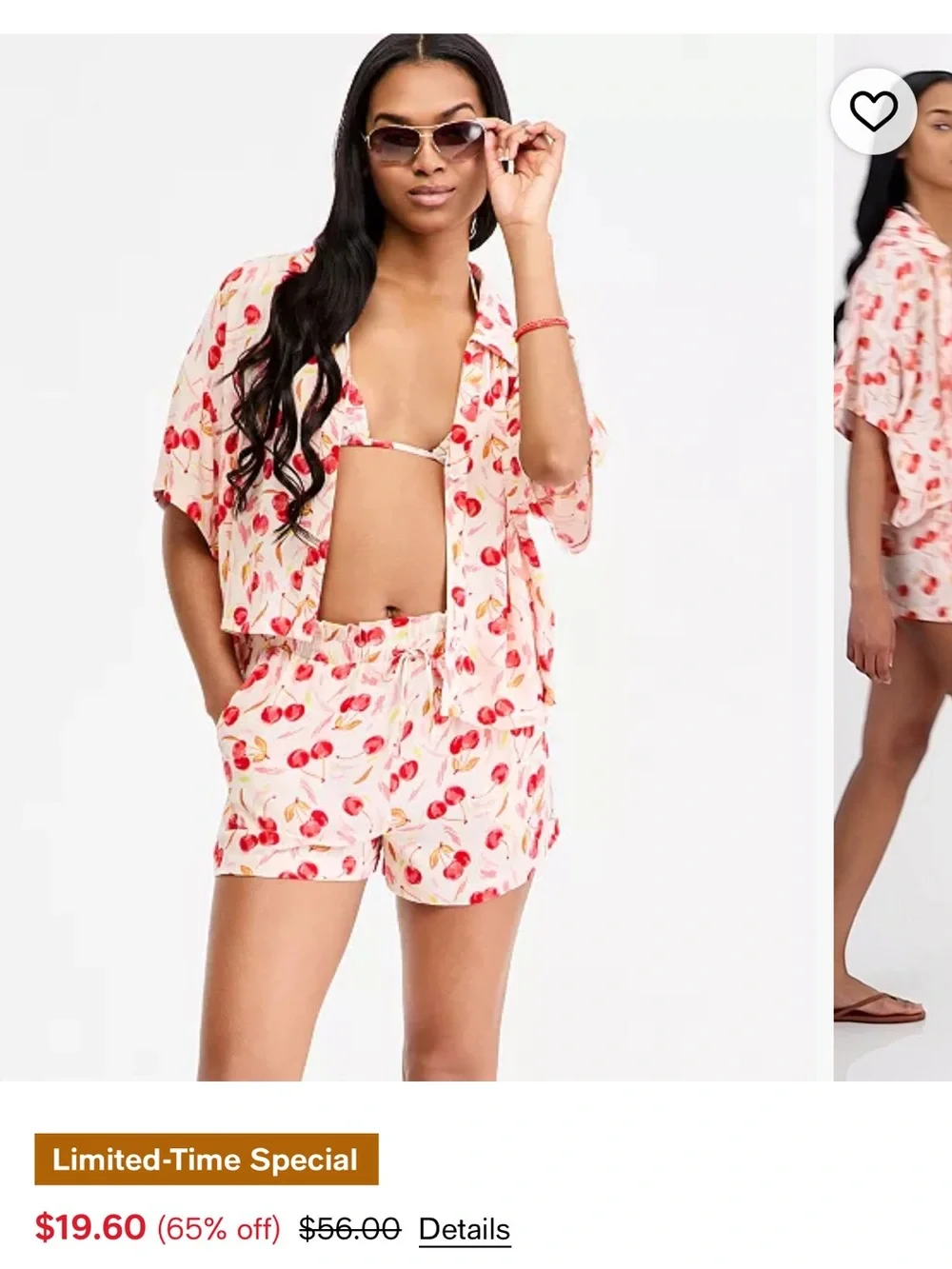 roxy Cherry on Top Print Pink Short-Sleeve Button Front Top and Shorts 0509